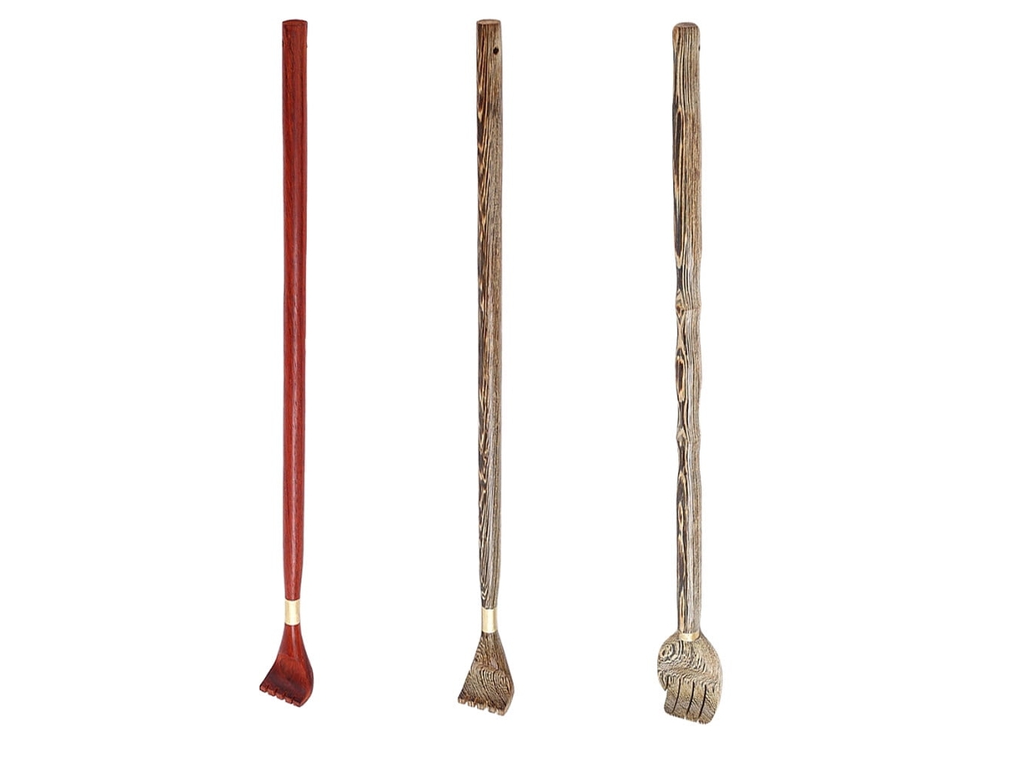 Conjunto de 3 bastões de massagem de madeira para coçar o corpo e as costas.