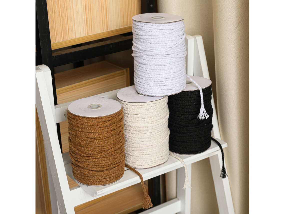Corda de Algodão Natural Torcida 8 Fios Cor Cáqui 5 Mm 100 M por Rolo Ideal para Artesanato Tricô e Confecção de Macramê MDUG