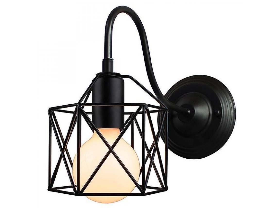 Lâmpada de Parede Led Antiga Industrial Foguete Desacelerado Luz de Parede Preta E27 Abajur de Ferro Simples Guarda Enjaulada Luminária Interna B