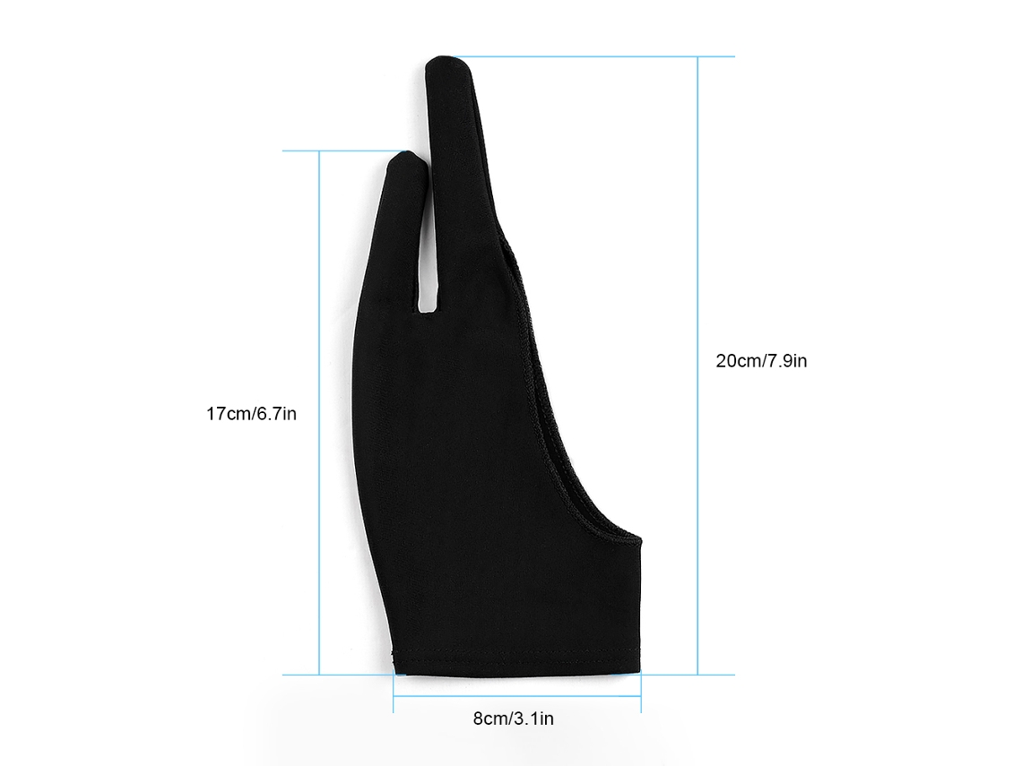 Luvas para Desenho Artistica de Dois Dedos Anti manchas Reduz Atrito para Tablet Grafico Ugee Huion Bosto Tamanho Universal