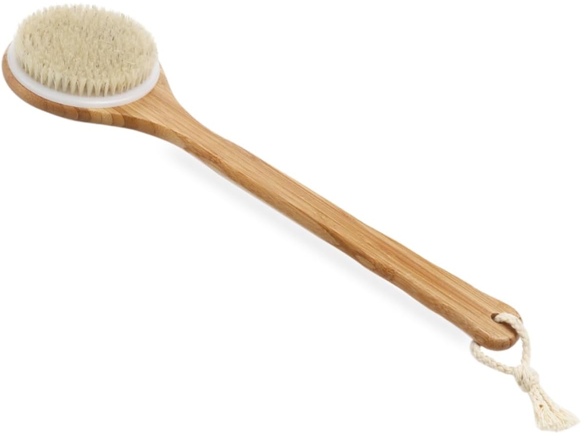 Escova De Banho Hemobllo Em Bambu Com Cabo Longo Para Chuveiro, Massagem Corporal E Esfoliação
