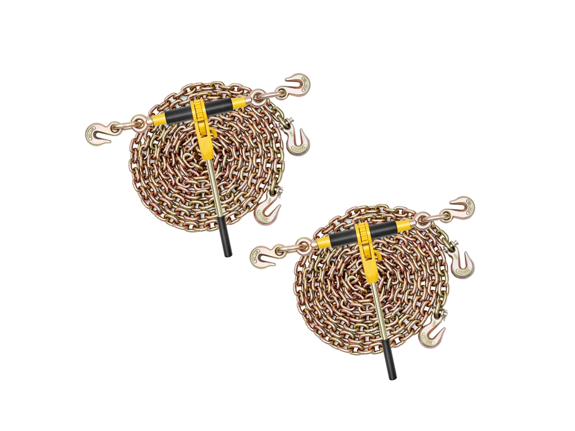 Corrente Tensor com Catraca, Conjunto de 2 Unidades, Capacidade 3629 Kg 8 Mm X 3,9 M, Compatível a 10 Mm, Catraca e Ganchos Ajustáveis para Amarração