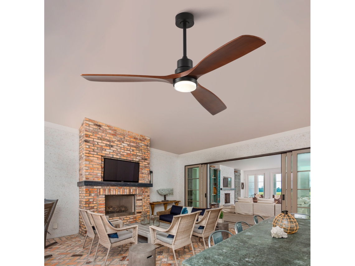 Ventilador De Teto 60 Polegadas Com Três Pás De Madeira, Luz 3cct, Motor Dc Reversível E Controle Remoto