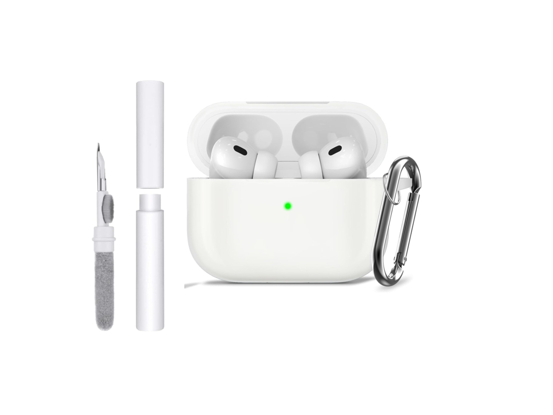Capa Zruxe Para Airpods Pro 1/2 Silicone Branca (proteção Integral, Limpador De Auscultadores, Argola Para Chaves)