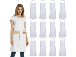 2026 delantal Plano com 2 Bolsos Pacote de 12 Unisex Branco para Cozinha Restaurante Pintura Manualidades