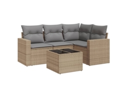 Conjunto 5 de sofás p/ jardim com almofadões VIDAXL vime PE bege