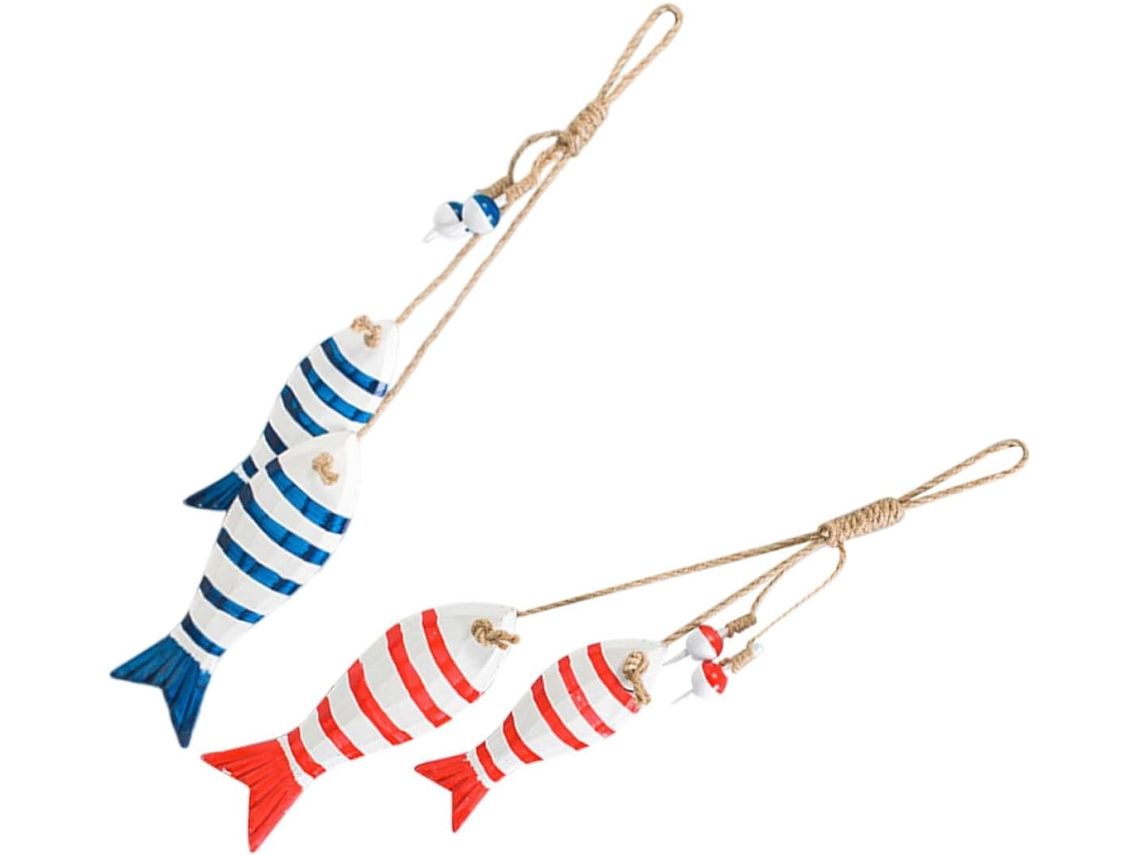 Conjunto 2 Peças Decoração Parede Náutica Madeira Peixes Ideal Ambientes Internos Externos Estilo Marítimo GOKOCO