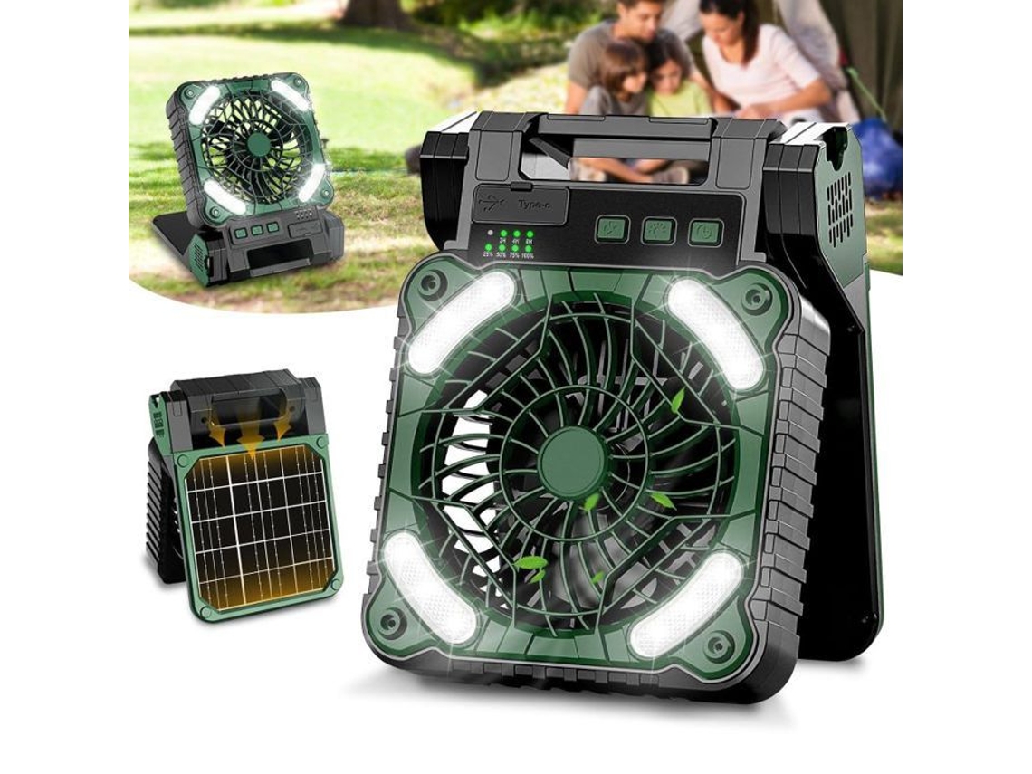 Ventilador Solar Recarregável Para Camping, 10400 Mah, Ventilador Portátil Para Barraca Com Luz Led, Temporizador E 4 Velocidades