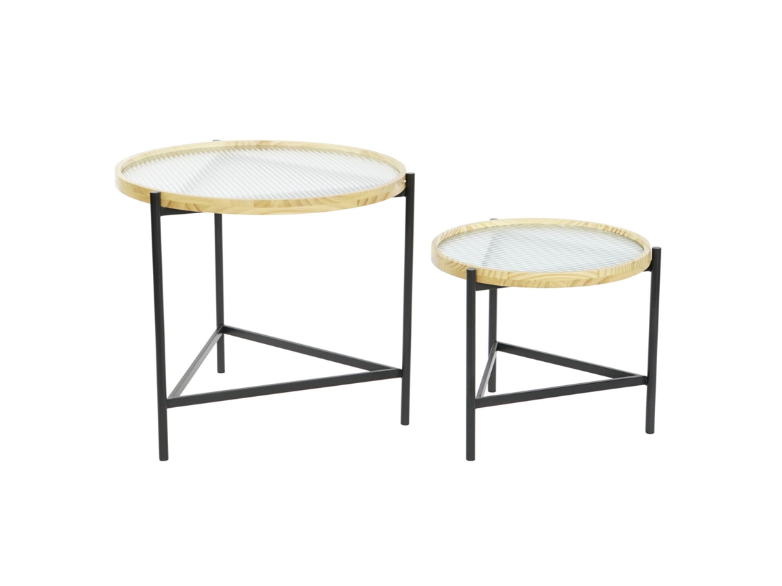 Conjunto de 2 Mesas Laterais de Vidro e Metal, 62x62x55,5cm ALEXANDRA HOUSE LIVING