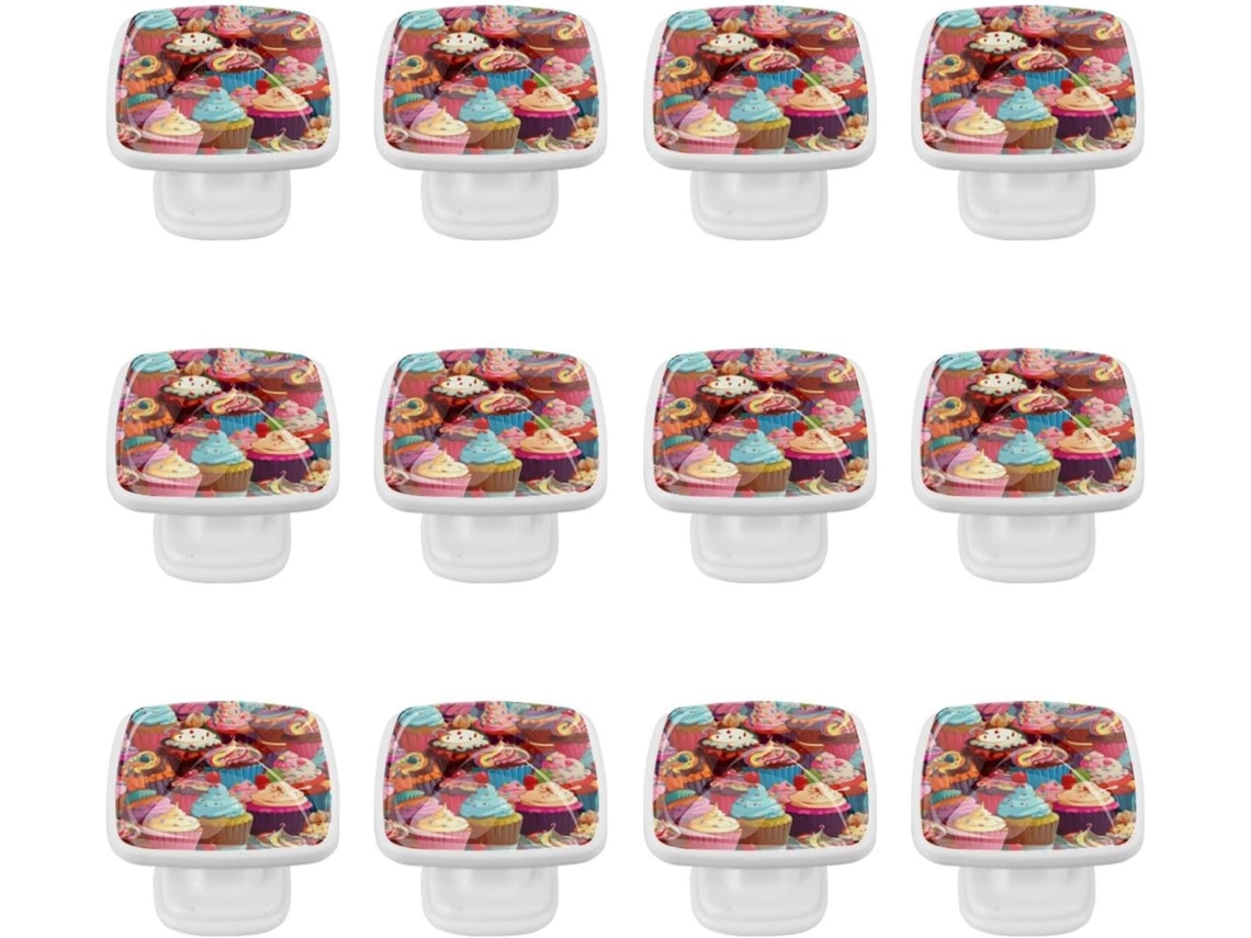 Puxadores E Maçanetas Quadradas Para Armários De Cozinha, Conjunto De 12 Peças, Design Abstrato De Cupcake Em Estilo
