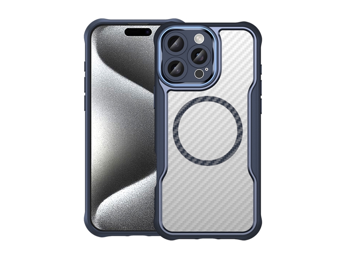 Capa Transparente Para Iphone 16 Pro Max - Textura De Fibra De Carbono - Magsafe