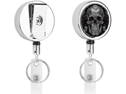 Porta Crachá Retrátil Em Formato De Caveira, Moderno E Durável, Em Metal, Com Cordão De Nylon De 68cm, Ideal Para