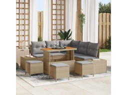Vidaxl Conjunto De Sofá De Jardim 9 Unid. Bege Rattan Sintético