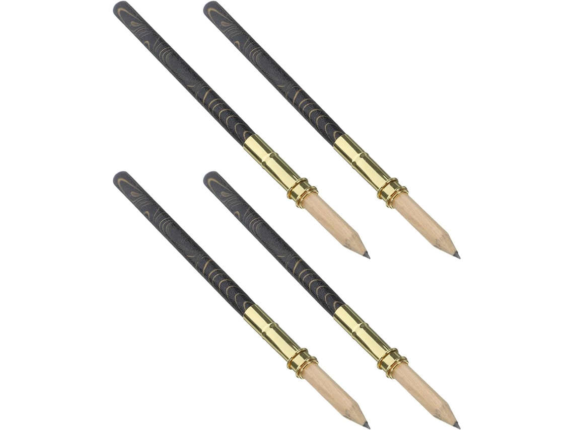 Conjunto De 4 Extensores De Lápis Em Bambu E Metal Para Lápis De Arte E Delineador Acessório Ergon Gokoco