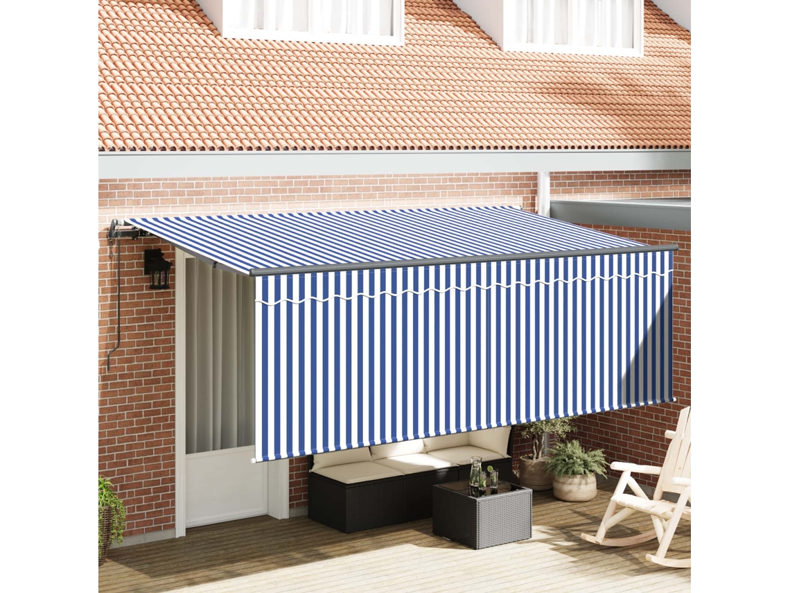 Vidaxl Toldo Retrátil Azul E Branco 350 X 200 Cm Poliéster E Alumínio