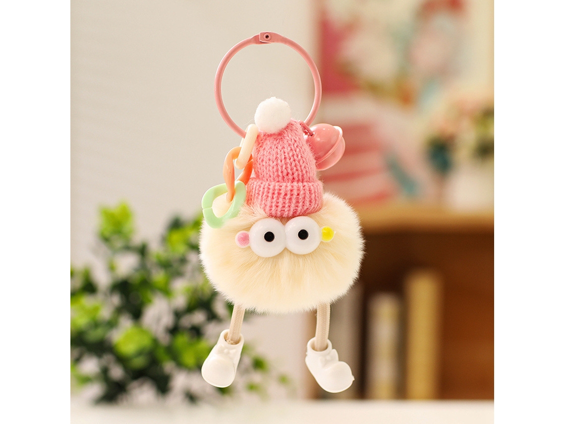 Chaveiro de Pelúcia Duende com Chapéu e Pompom Marrom com Sapatos Amarelos CHABERLU