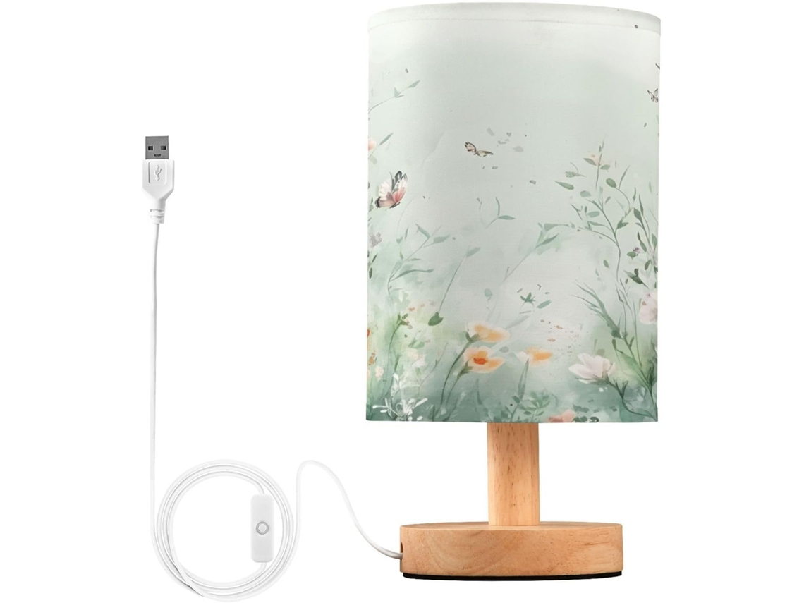 Abajur De Cabeceira Com Flores Silvestres E Borboletas, Portas De Carregamento Usb C, Luminária De Leitura Led, Base De