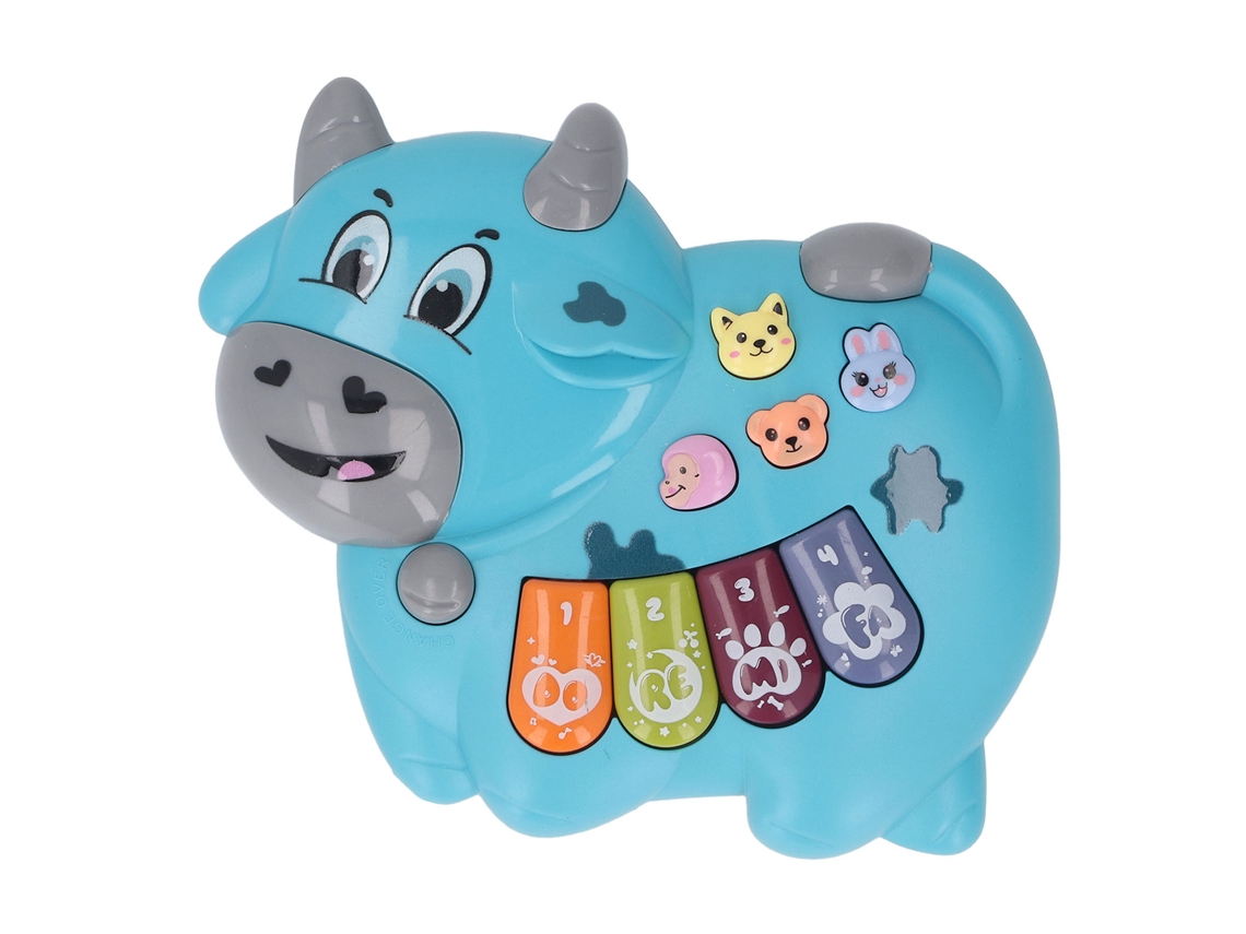 Ats brinquedo Piano Bebê em Forma de Vaca com Luz e Música Teclado Infantil para Educação Precoce Azul