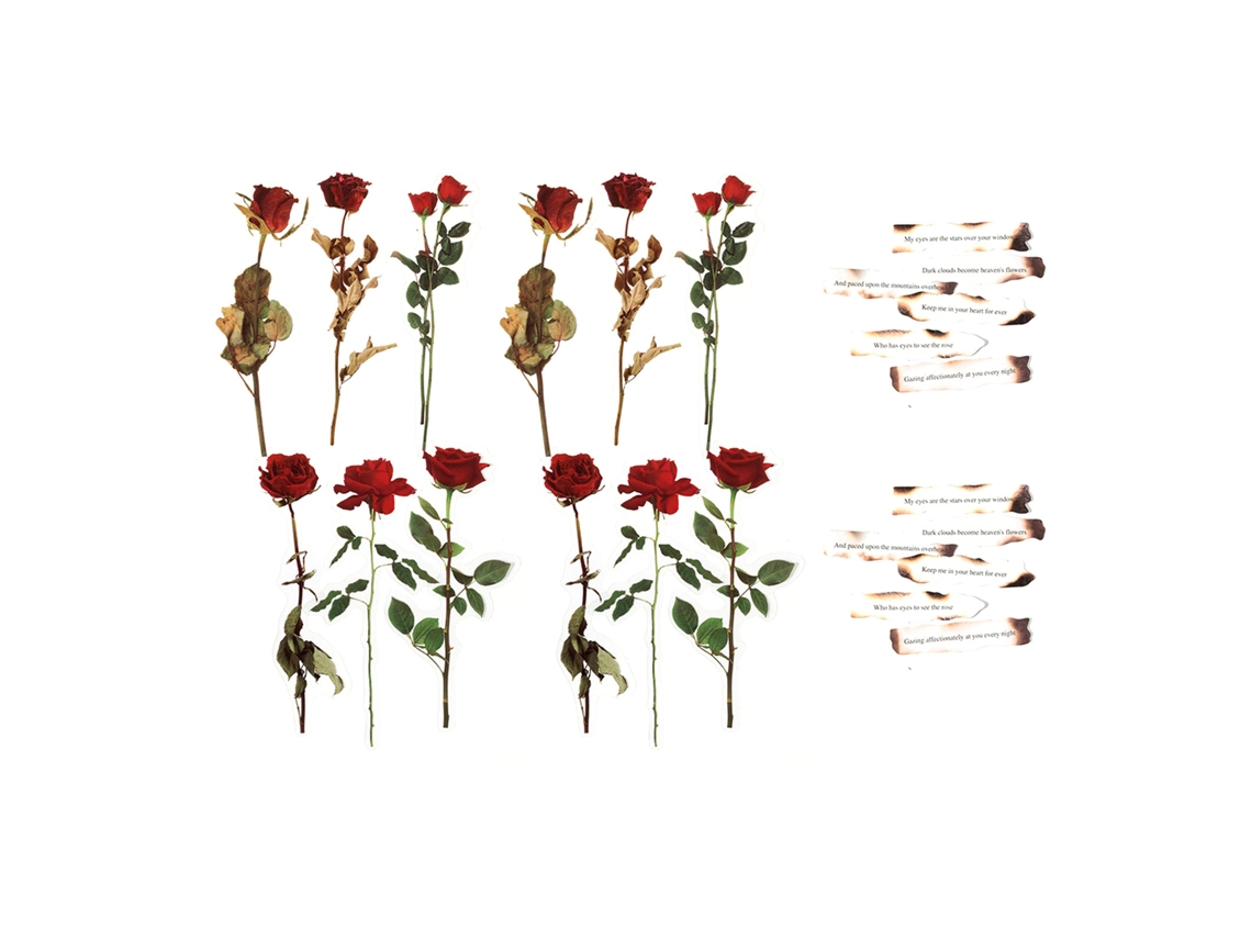 12 Folhas De Adesivos De Rosas Vermelhas Com Folhas Verdes Para Scrapbooking E Decoração