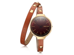 Relógio Feminino Retro de Quartzo com Cinto Multicamada de Couro Pu Marrom Geekthink