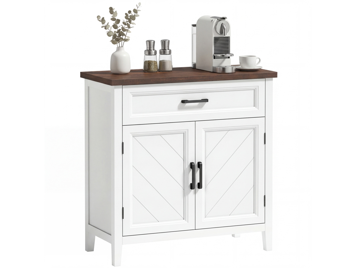 Credenza Moderna rústica com prateleira ajustável espaço de armazenamento e 2 portas BTFORUS