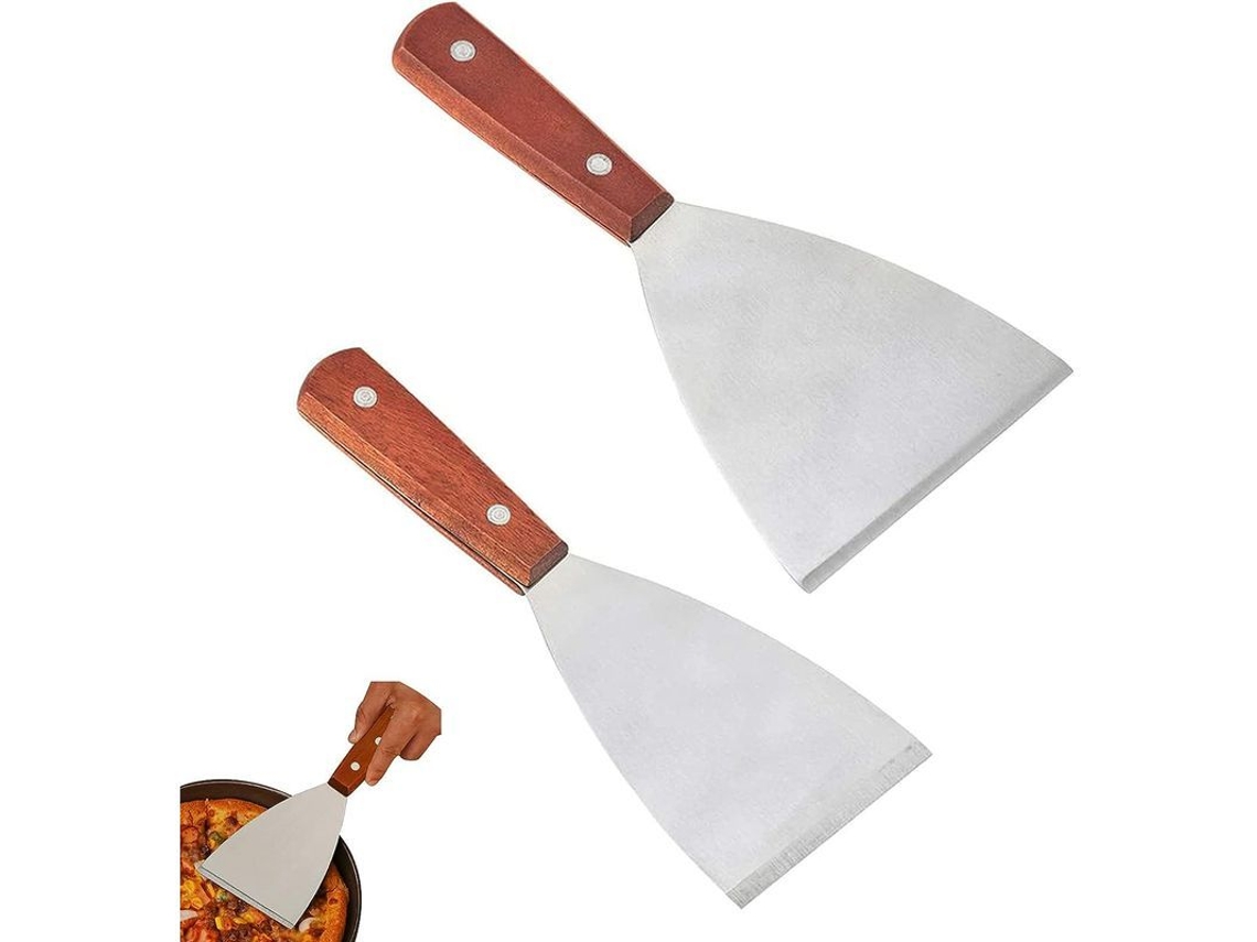 Espátula para churrasco Rebe com cabo de madeira, resistente a aço inoxidável, 420 mm, 2 peças, própria para lava-louças.