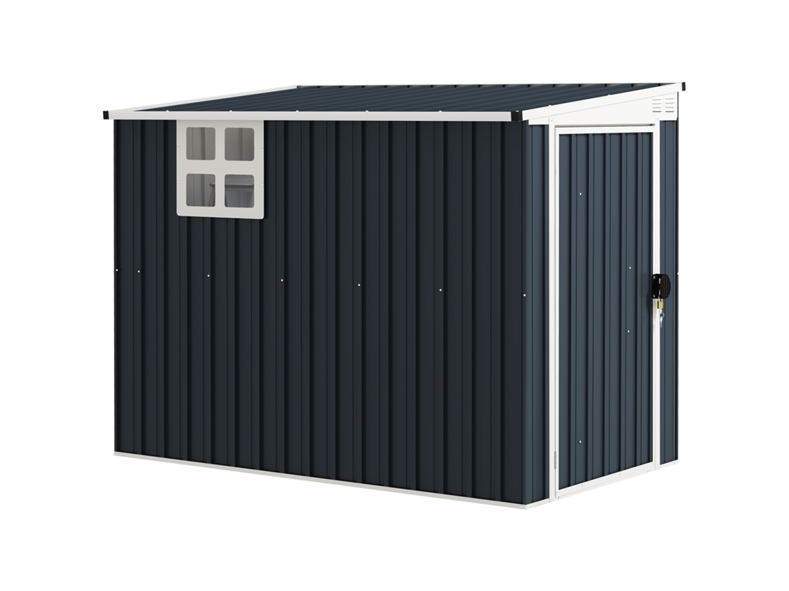 Galpão Armazenamento Aço C/ Janelas + Ventilação + Porta Trancável P/ Ferramentas, Cinza Escuro