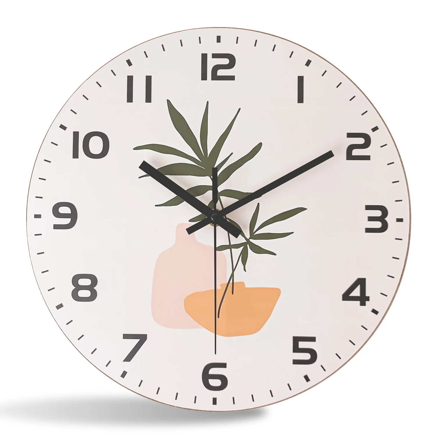 Relógio De Parede De Madeira Com Padrão Floral Simples (30 Cm), Silencioso, Com Mecanismo De Quartzo.