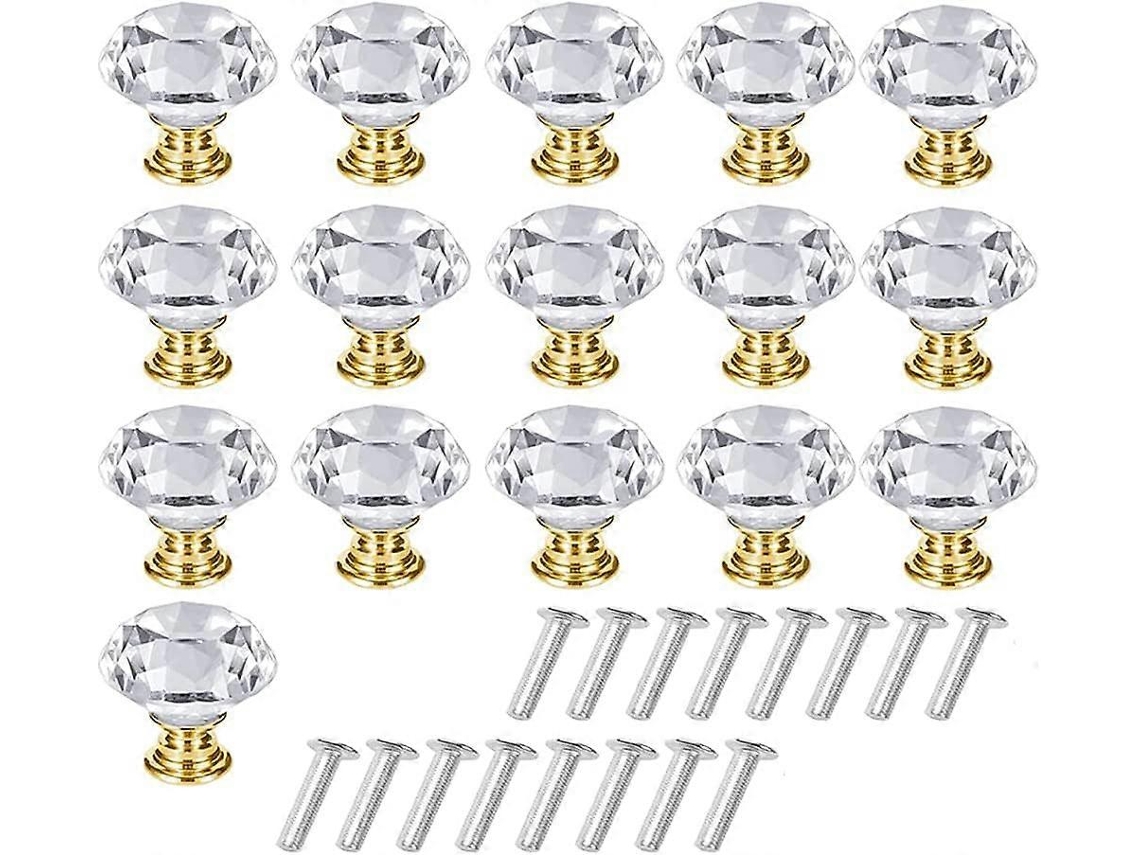 16 mangos de cristal transparente para muebles, con manijas sólidas y tornillos dorados | S/MARCA