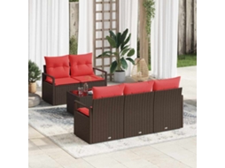 Vidaxl Conjunto De Sofás 6 Unid. 5-número De Lugares Marrom E Vermelho