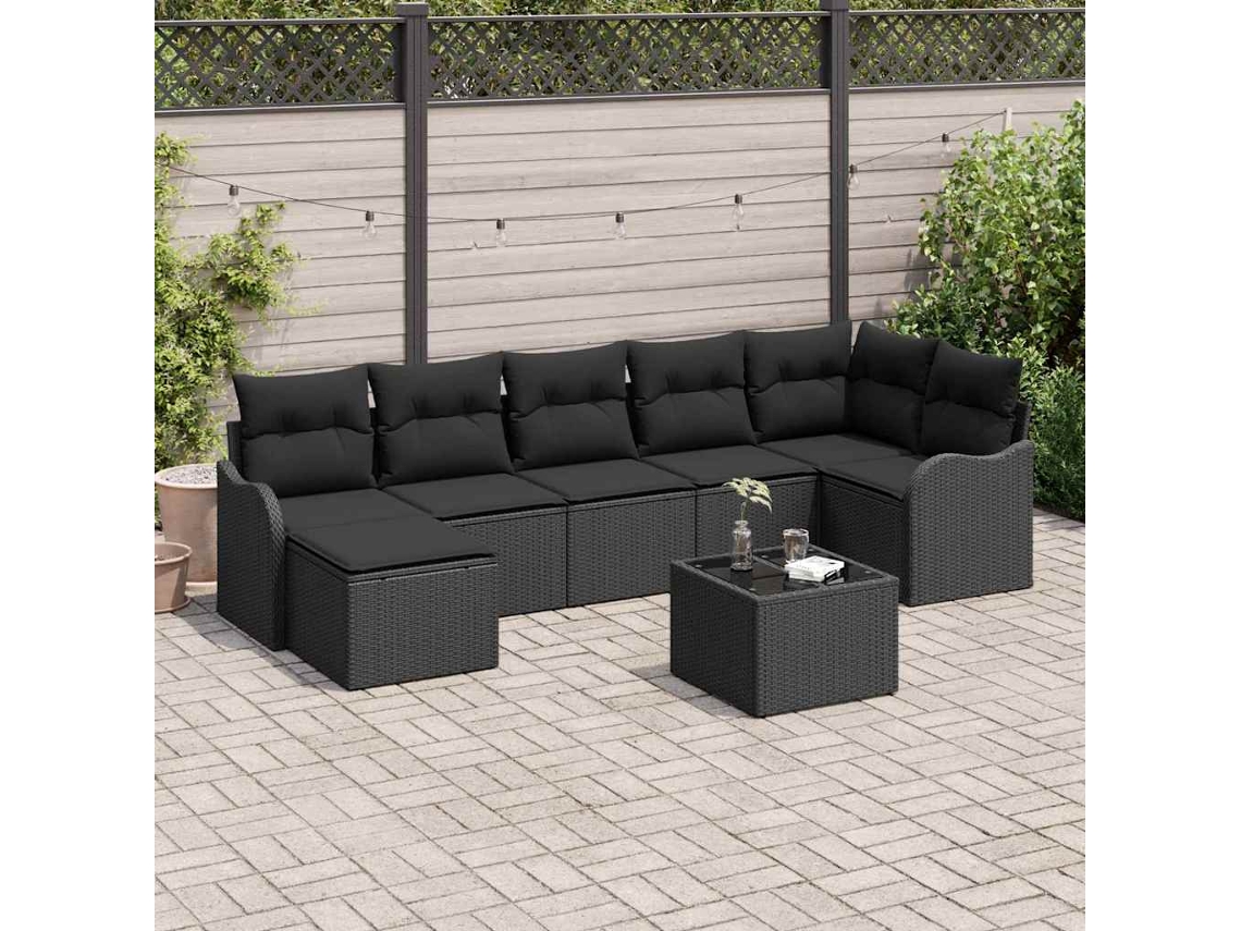 Vidaxl Conjunto De Sofá De Jardim Preto Vime Pe