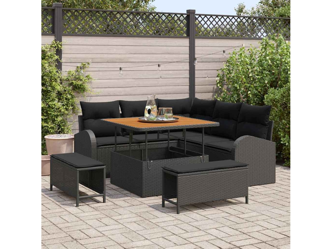 Vidaxl Conjunto De Sofá De Jardim 8 Unid. 7-número De Lugares Preto