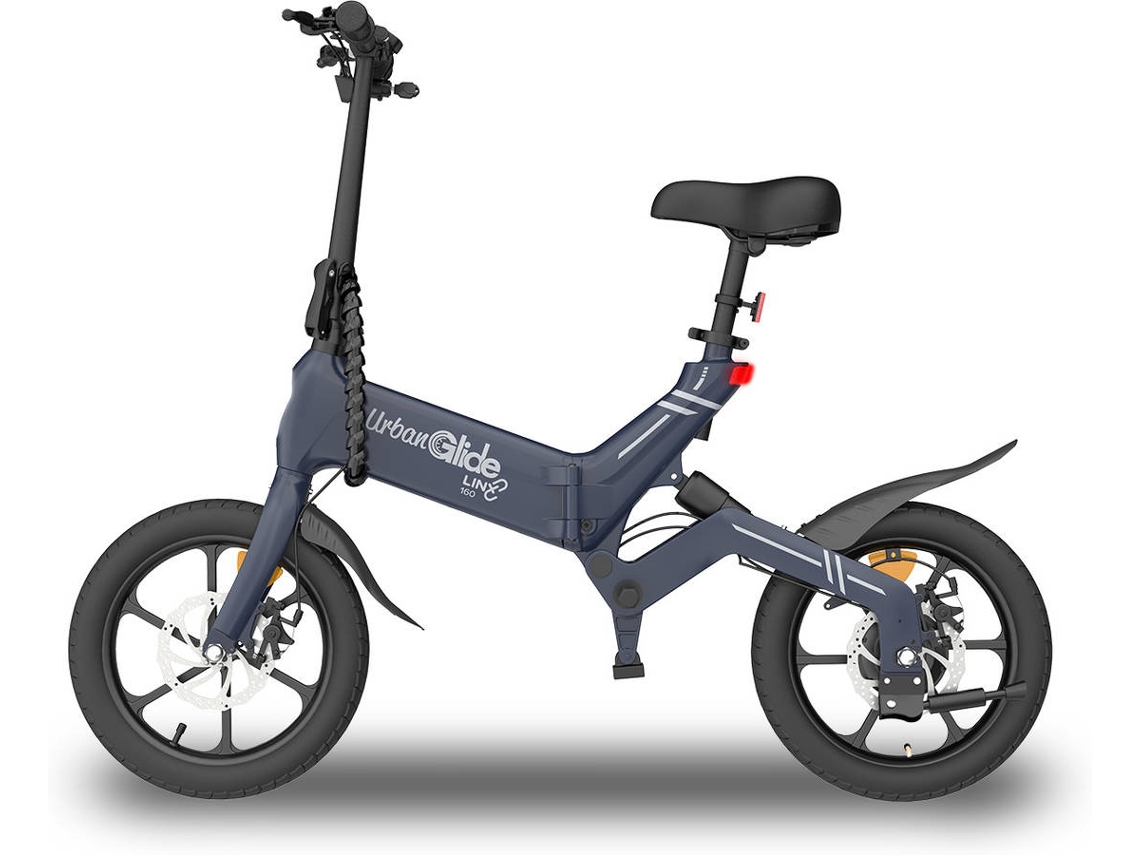 Bicicleta Elétrica Dobrável URBANGLIDE Linx 160 (Vel. Máxima: 25 km | Autonomia: até 40 km - Azul e cinzento)