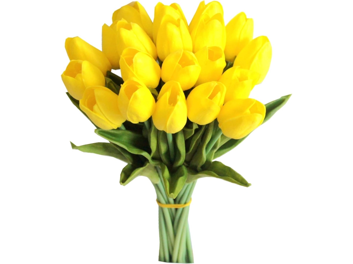 20 Tulipas Artificiais Amarelas de Seda, 35 Cm, para Casa. AQUAFORGE