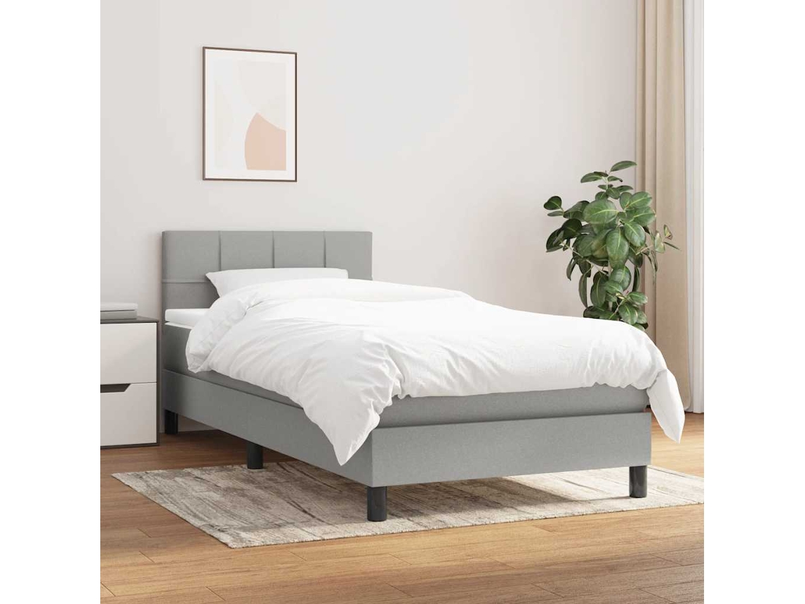 Vidaxl Cama Com Molas/colchão 90x190 Cm Tecido Cinzento-claro