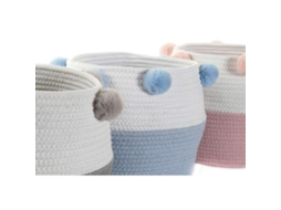 Cabaz Dkd Home Decor Algodão Pompons 3 Pcs 30 X 30 X 26 Cm