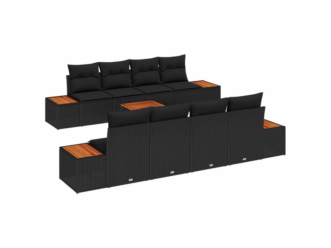 Vidaxl Conjunto De Sofá De Jardim 9 Unid. Preto Rattan Sintético
