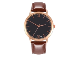 Reloj De Cuarzo Con Correa De Cuero Pu Fashion Dial Redondo Pulsera Café Oscuro