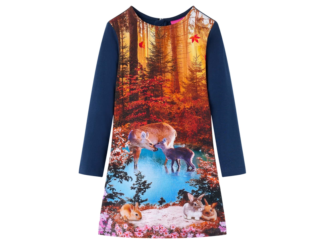 Vestido De Manga Comprida Para Criança Azul-marinho 116