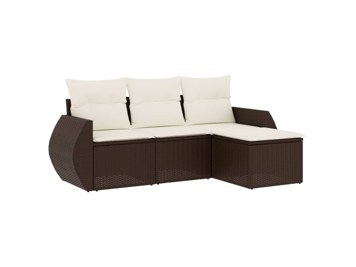 Conjunto de 4 Sofás de Jardim com Almofadões Vime Pe Castanho MAISON EXCLUSIVE (4 pcs)