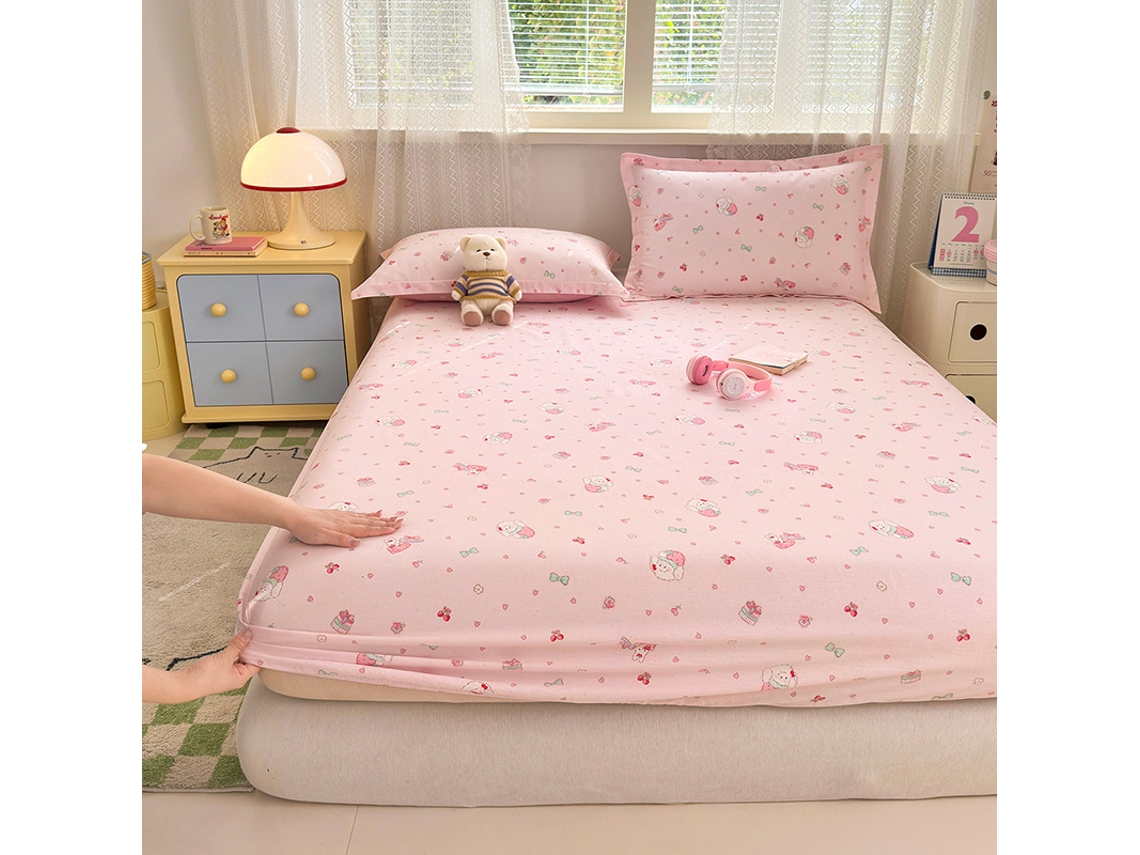 Capa de Colchão, Lençol de Baixo Estampado em Algodão Puro, Ideal para Quarto Infantil, Estampa de Cachorrinho Rosa, 180x200cm PANOONA
