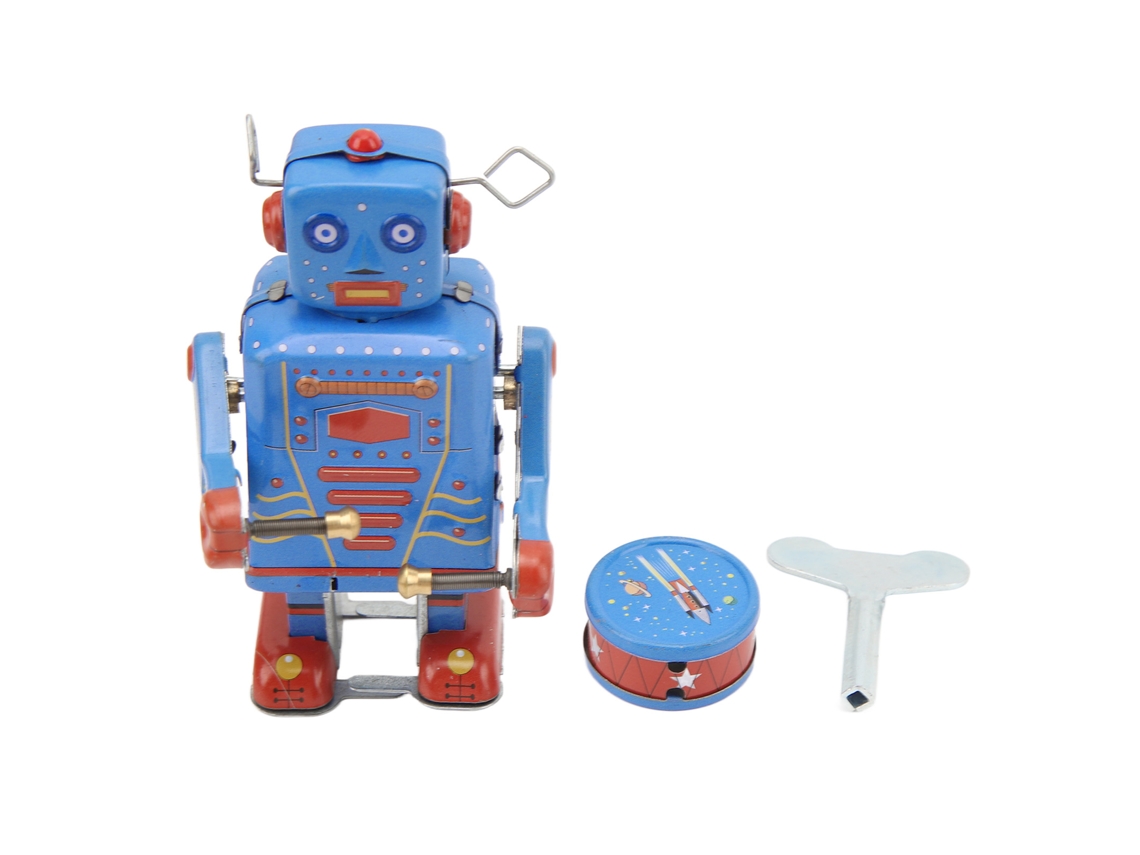 Mali brinquedo Robô Tambor Clockwork de Lata Retrô Manual com Corda para Coleção Infantil e Adulto