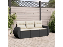 Vidaxl 3 Pcs Conjunto Sofás De Jardim Com Almofadões Vime Pe Preto