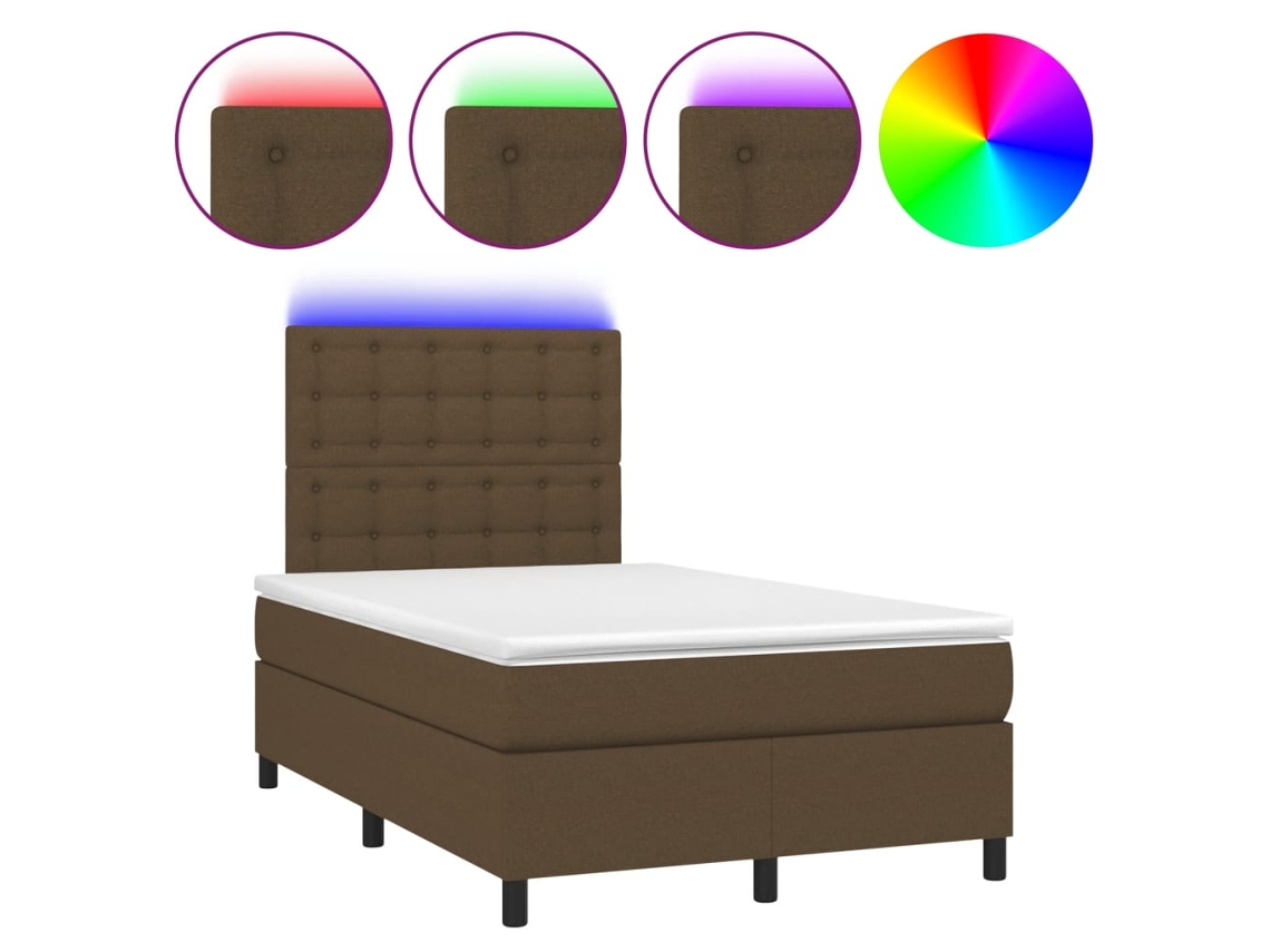 Cama Box Spring com Colchão, led 120x190 cm Tecido Castanho escuro MAISON EXCLUSIVE