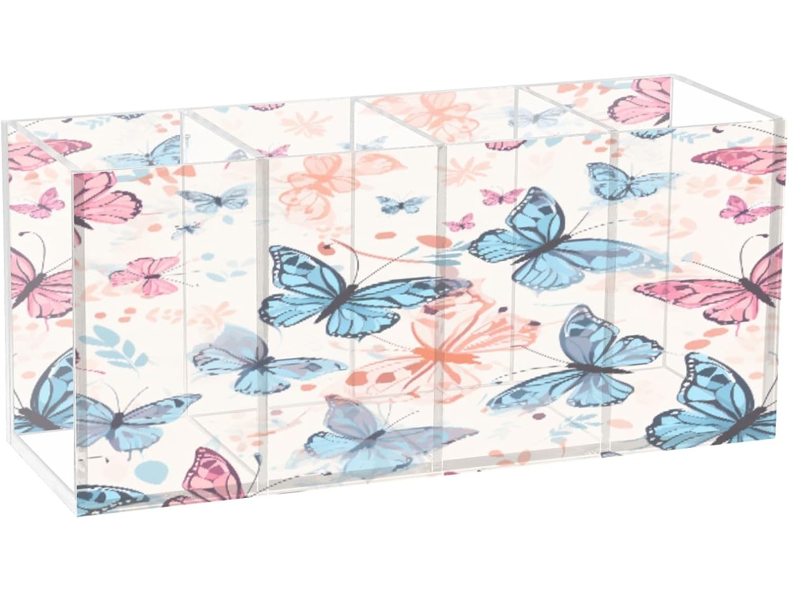 Porta-lápis Em Acrílico Com 4 Compartimentos E Design De Borboleta.