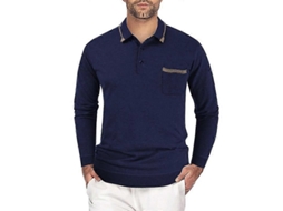 Camiseta Homem Manga Longa Botões Listras Tamanho 2xl Azul Marinho