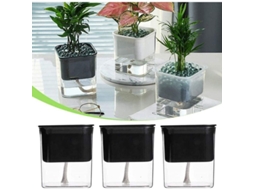 Juego De 3 Macetas De Plástico Auto Riego Con Hilo De Algodón Absorbente Para Interior Y Exterior Color Negro