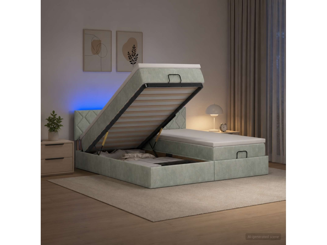 Vidaxl Cama Ottoman Com Colchão E Led Cinzento-claro 180 X 200 Cm