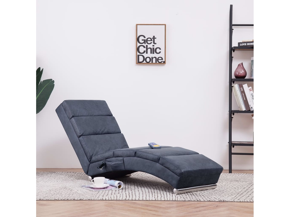 Vidaxl Chaise Longue De Massagens Camurça Artificial Cinzento