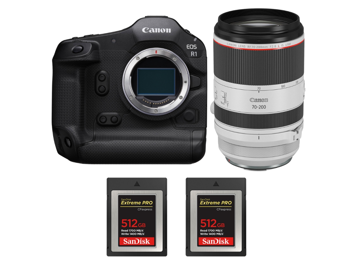 Eos R1 + Rf 70 200mm F/2.8 L Is Usm + 2 Sandisk 512gb Extreme Pro Cfexpress Type B + Ebook “20 Dicas para Fotos Que Impressionam” CANON